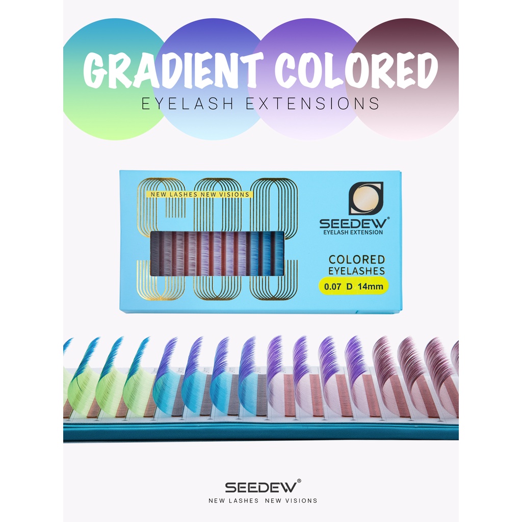 NAGARAKU SEEDEW Lông Mi Màu Sáng Gradient Mi Classic Mix Màu ĐỘ CONG C/D Độ Dày 0.07, Độ Dài 8-15mm Lông Mi Màu Gradient Đậm Xanh Da Trờicolor Xanh lá cây Đỏ Màu Tím