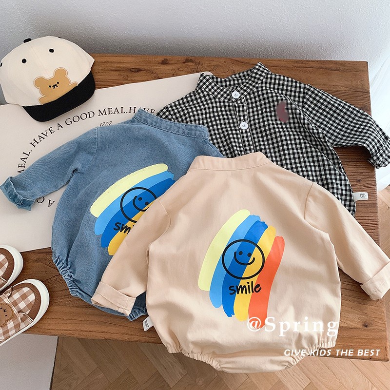 Bộ Áo Liền Quần Tay Dài In Họa Tiết Caro Nhiều Màu Sắc Xinh Xắn Thời Trang Mùa Xuân Cho Bé Sơ Sinh Từ 0-2 Tuổi