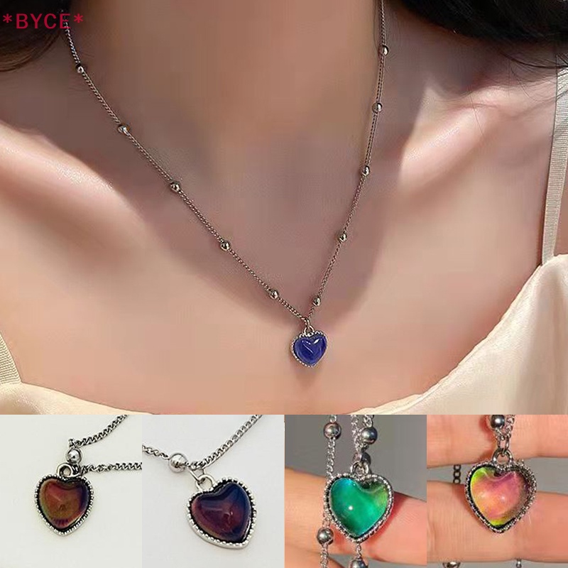 Vòng cổ Mặt Hình Trái Tim Bằng Thép Không Gỉ Đổi Màu Cảm Xúc Thời Trang Mới