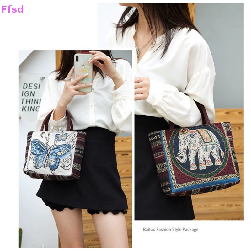 {Ffsd} Túi Xách Mua Sắm Cỡ Lớn Thêu Hình Chim Cú / Voi Cho Nữ