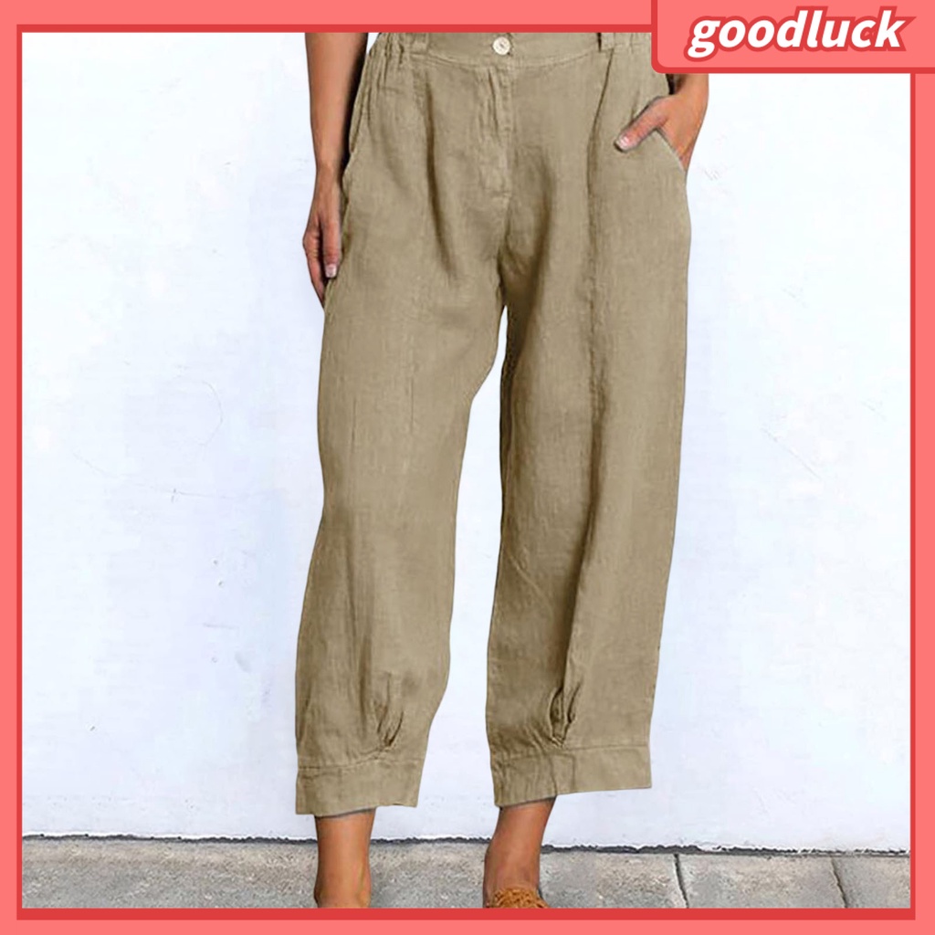 [ULK] Quần Dài Dáng Rộng Lưng Thun Co Giãn Màu Trơn Có Túi Và Nút Thắt Đơn Giản Đường Phố