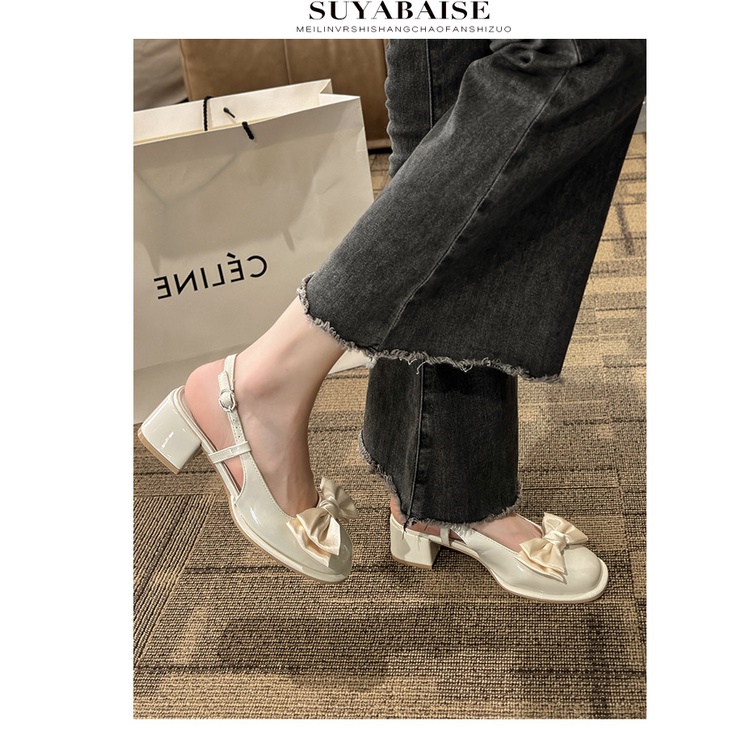 Giày Cao Gót Đế Dày Đính Nơ Thời Trang Mùa Xuân Pháp Cho Nữ