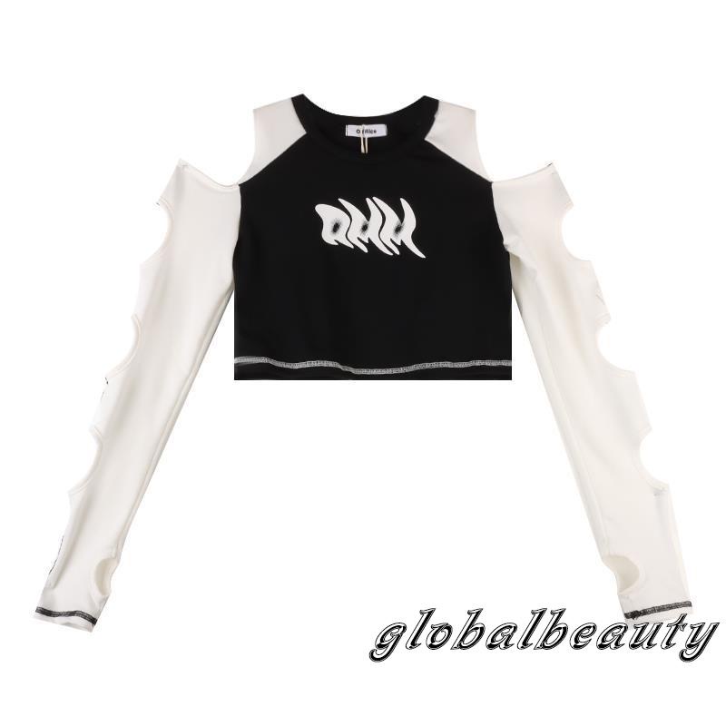 Áo Croptop Tay Dài Cổ Tròn Màu Sắc Tương Phản Thời Trang Mùa Xuân Cho Nữ