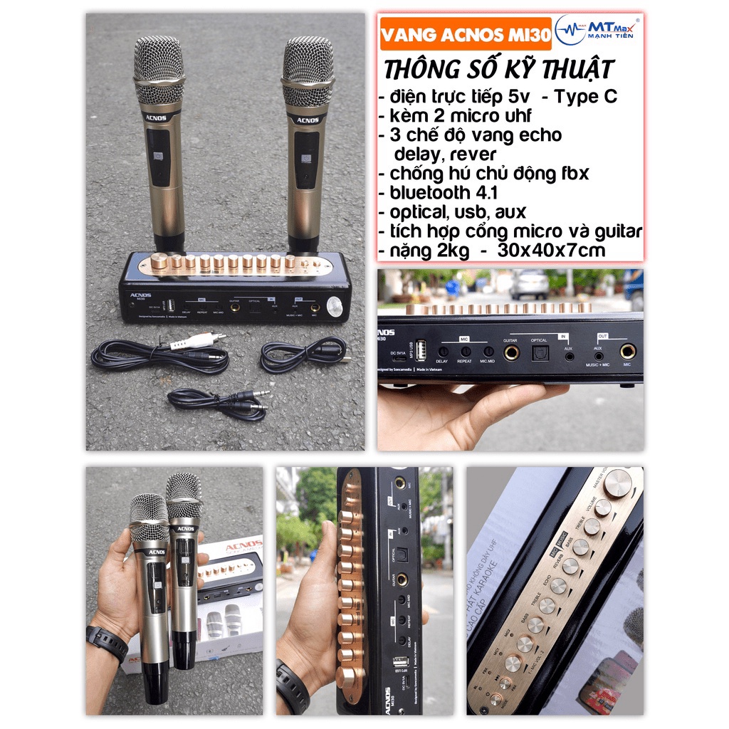 Bộ 2 Míc hát karaoke Vang số chỉnh cơ Acnos Mi30S/Micro Acnos MI30/Acnos Pro MIC1 cho loa di động và bộ dàn âm thanh