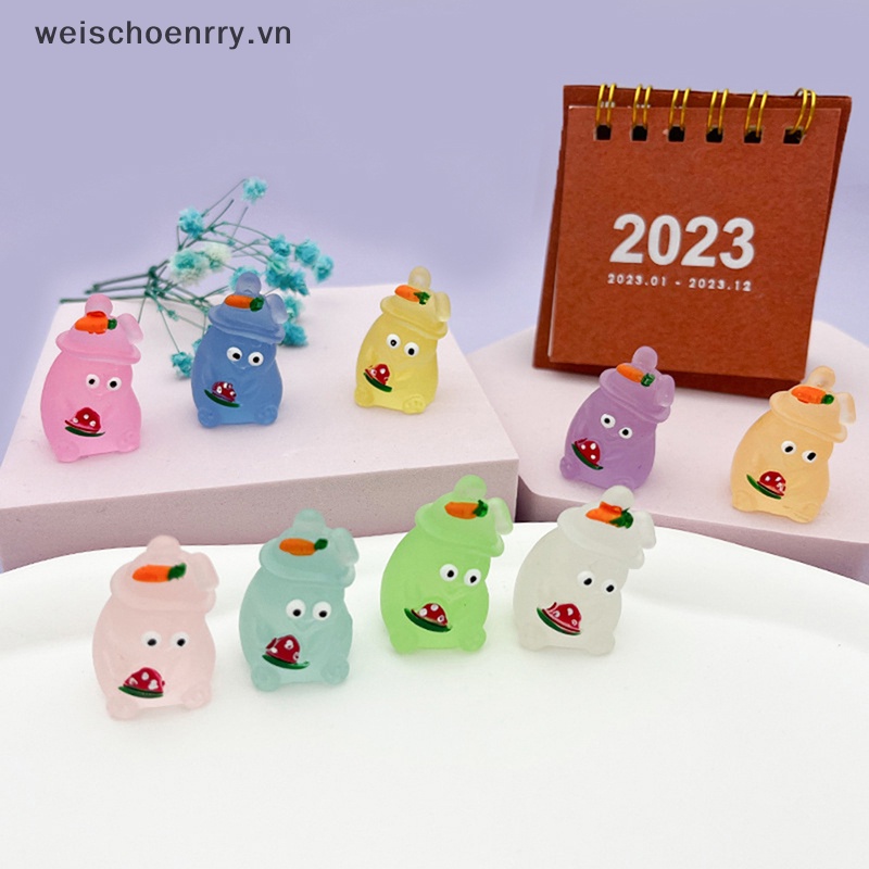 Set 2 Chú Thỏ Dạ Quang Dễ Thương Bằng Nhựa Resin Trang Trí Nhà Cửa / Xe Hơi