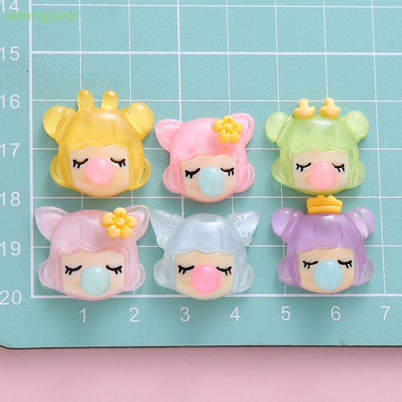 Bộ 5 Phụ Kiện Đầu Cô Gái Thổi Bong Bóng Trong Suốt DIY Trang Trí Điện Thoại