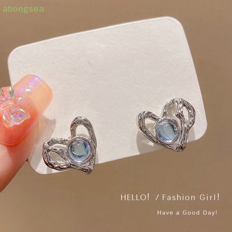 Abongsea Bông Tai Kim Loại Hình Trái Tim Đơn Giản Thời Trang Dành Cho Nữ