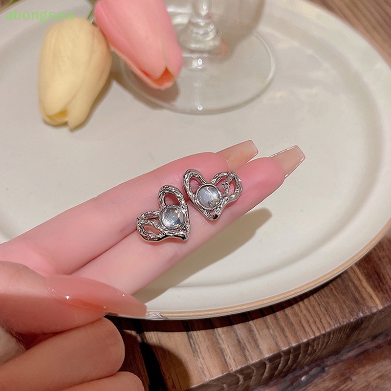 Abongsea Bông Tai Kim Loại Hình Trái Tim Đơn Giản Thời Trang Dành Cho Nữ