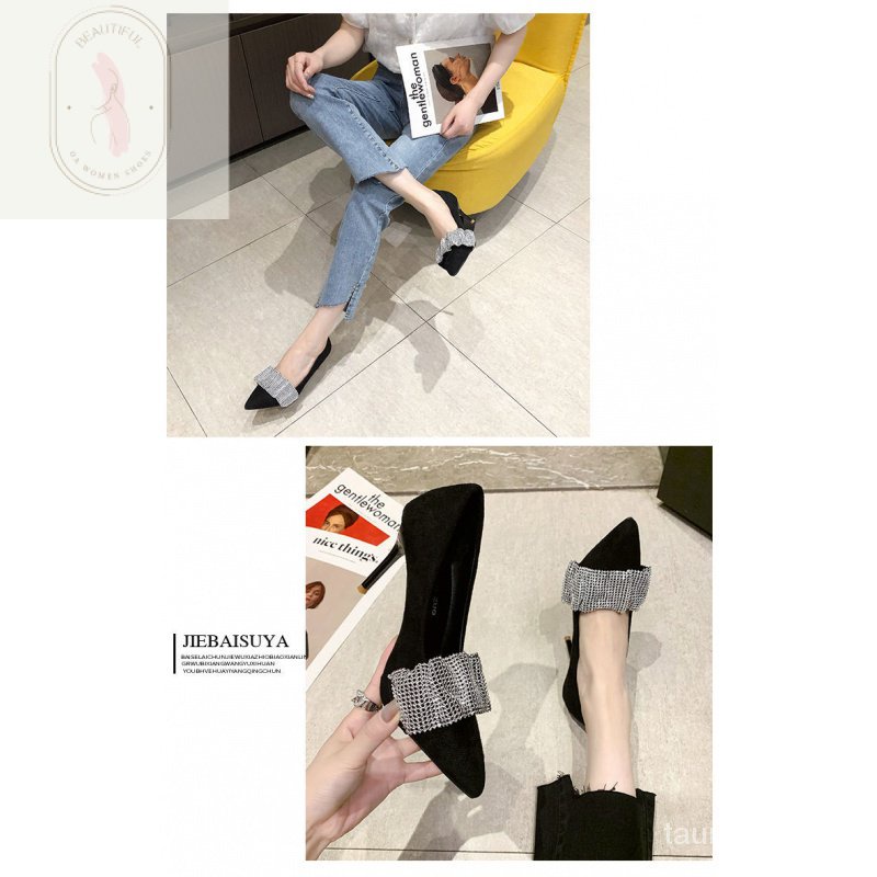 Giày Cao Gót Mũi Nhọn Màu Đen Đính Đá Sang Trọng Thời Trang Xuân Hè 2023 CP8A