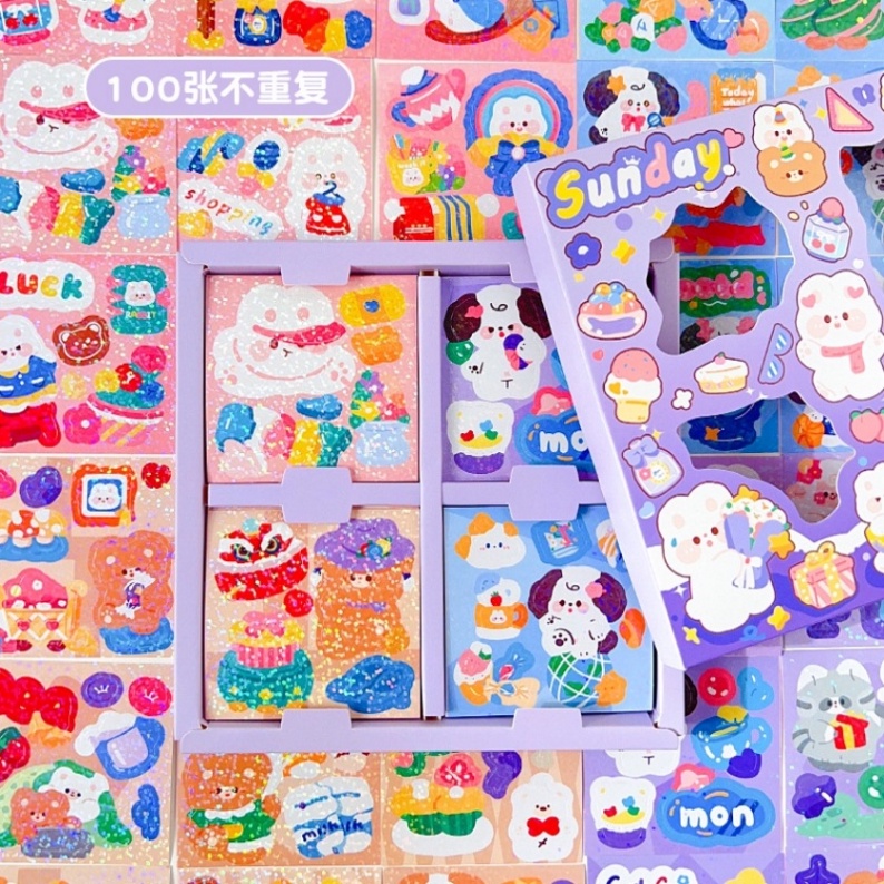 Hộp 200 Nhãn Dán Tự Trang Trí Sổ Tay Chống Nước Họa Tiết Hoạt Hình MOMO Dễ Thương Sáng Tạo DIY