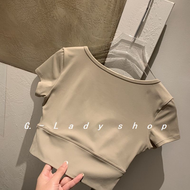 Áo Croptop Tay Ngắn Cổ Chữ V Màu Trơn Thời Trang Dành Cho Nữ