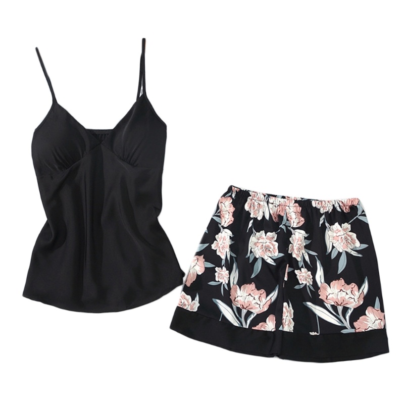 Bộ Đồ Ngủ Hai Mảnh Gồm Áo Hai Dây Và Quần Sooc Dáng Rộng Thoáng Khí In Họa Tiết Thời Trang Cho Nữ