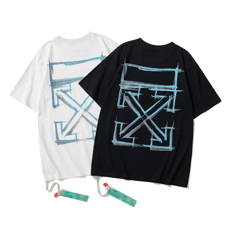 OFF WHITE Áo Thun Cotton Ngắn Tay Dáng Rộng Họa Tiết Mũi Tên Phong Cách Graffiti Âu Mỹ Bm6112 Cho Cặp Đôi