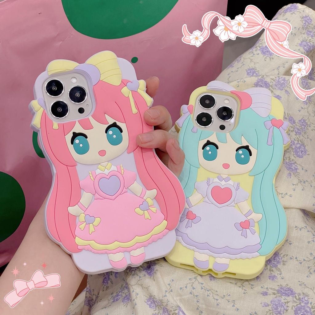 Ốp Điện Thoại Silicon TPU Mềm Hình Cô Gái Hoạt Hình 3D Dễ Thương Chống Sốc Chống Rơi Cho iPhone 14 13 12 11 Pro Max