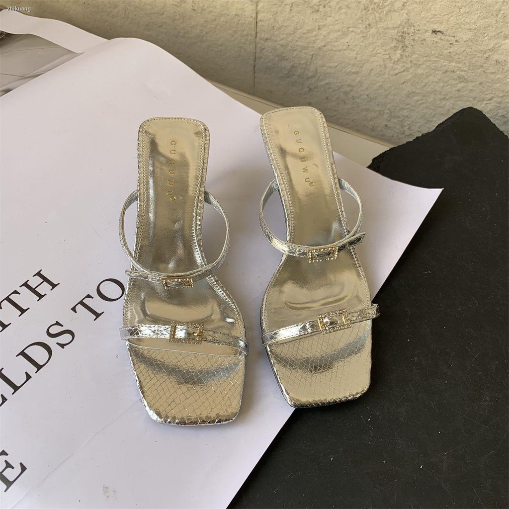 Xăng đan Cao Gót Mũi Vuông Hở Ngón Màu Đen Thời Trang Mùa Hè 2023 Cho Nữ