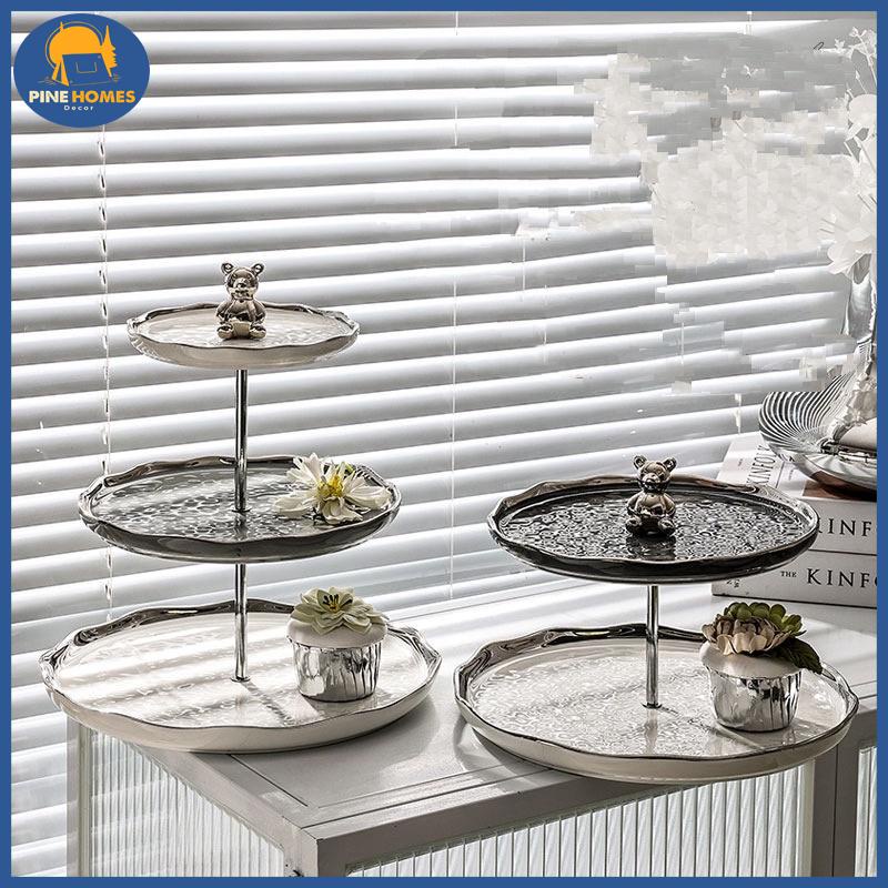 (HÀNG CÓ SẴN) Khay Đựng Bánh Kẹo Mứt 2 Tầng, 3 Tầng Gốm Sứ Màu Trắng Ghi