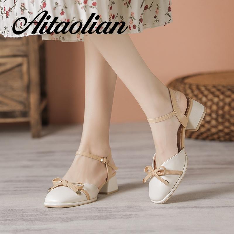 Giày Cao Gót Da Mềm 3.5Cm Thắt Nơ Đính Ngọc Trai Thời Trang Cho Nữ