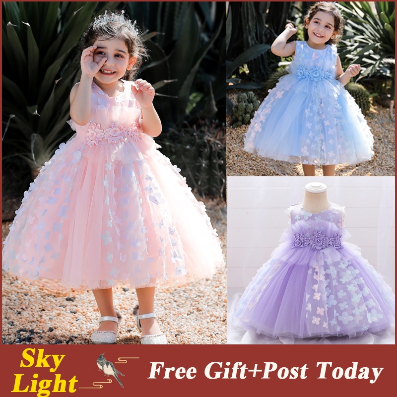 Đầm Tutu Hoa Phồng Màu Trắng / Xanh Dương / Hồng / Tím Thanh Lịch Làm Quà Tặng Sinh Nhật Cho Bé Gái