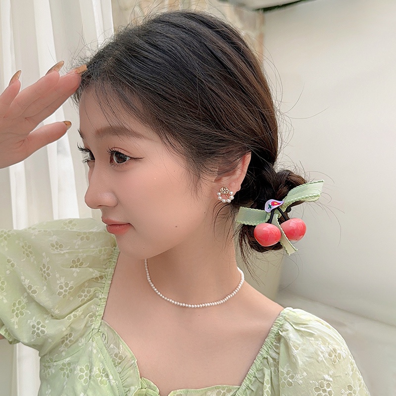 Dây Cột Tóc Cao Su Co Giãn Hình Quả Cherry Dễ Thương Thời Trang Mùa Hè
