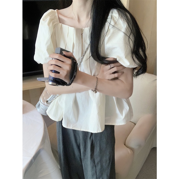Áo Kiểu Cổ Vuông Tay Phồng Thời Trang Mùa Hè Xinh Xắn Cho Nữ
