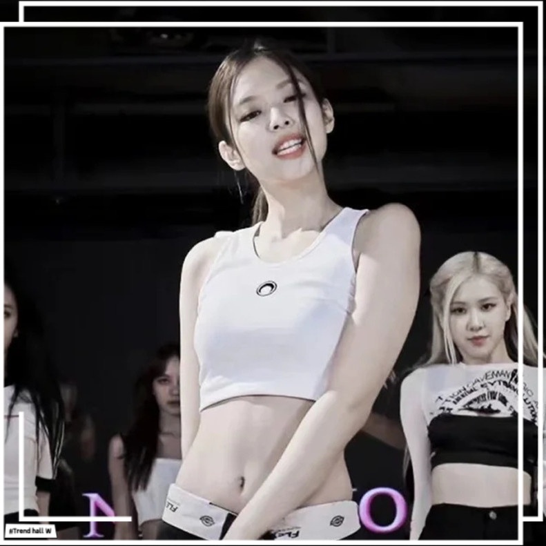 Blackpink Jennie Áo Camisole Hai Dây Thêu Họa Tiết Màu Trắng Đế Lớp Tập Yoga