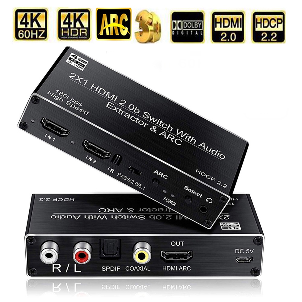 VIRWIR Bộ ChuyểN ĐổI Âm Thanh HDMI 2 CổNg Cho PS5 4K 60Hz 5.1Ch HDMI2.0b HDMI ARC HDCP 2.2 4K 60Hz