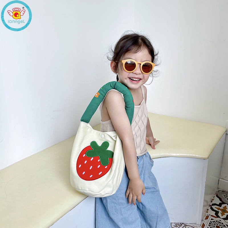 Túi Xách Đeo Vai Vải Bạt Thêu Hoa Hoạt Hình Đáng Yêu Dành Cho Bé Gái