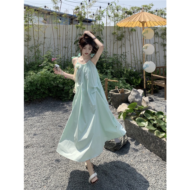 Đầm Hai Dây Dáng Dài Rộng Thắt Nơ In Hoa Thời Trang Mùa Hè Hàng Mới Dành Cho Bạn Nữ