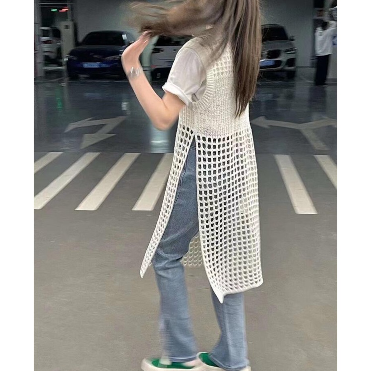 Đầm Dệt Kim Sát Nách Dáng Dài Họa Tiết Kẻ Sọc Phong Cách Hàn Quốc Thời Trang Cho Nữ