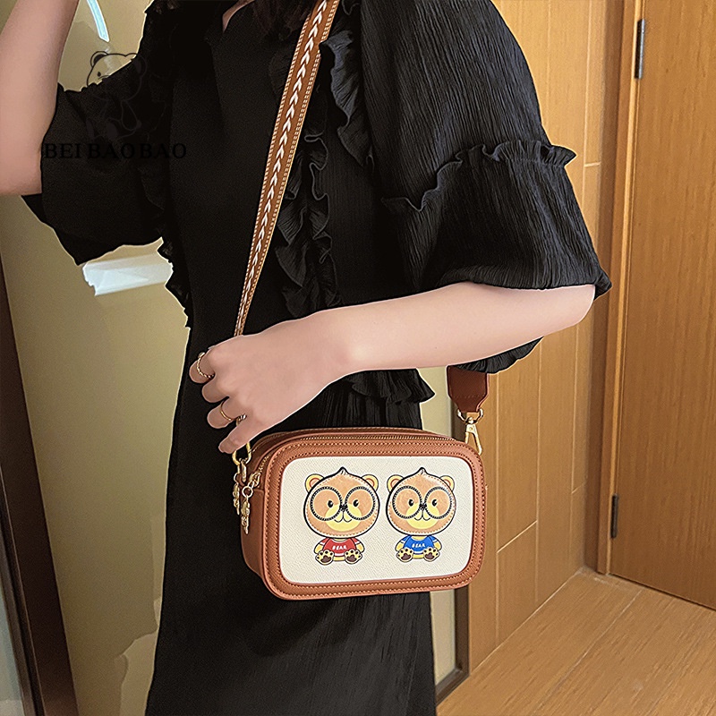 Túi đeo chéo Bill Bear Túi nữ Túi vai đa năng Kính dễ thương Bag Túi đơn giản beibaobao gấu