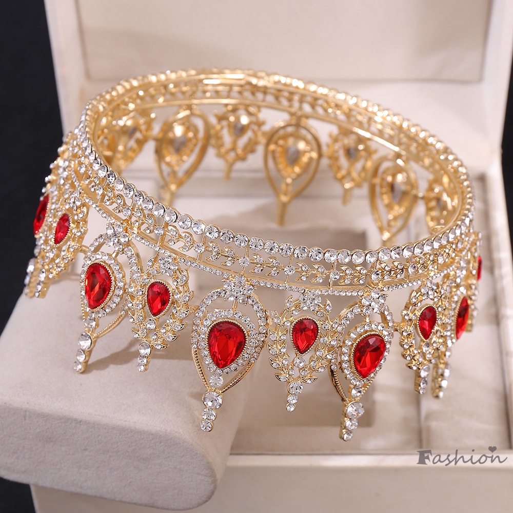 Vương Miện Cài Tóc Đính Kim Cương Giả Màu Đỏ Cho Người Lớn