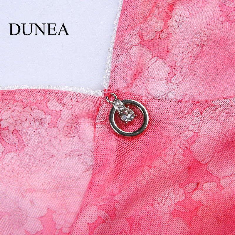 DUNEA Áo Tank Top Cổ Chữ V Phối Lưới Họa Tiết Hoa Quyến Rũ Cho Nữ