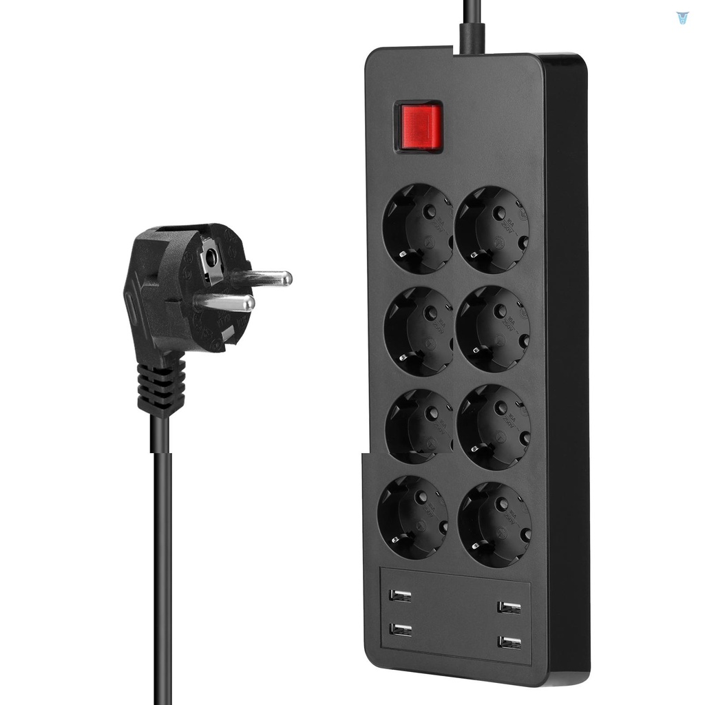 Ổ Cắm Điện 8AC 4 Cổng USB EU Kèm Công Tắc Chính Cho Nhà Ở / Văn Phòng