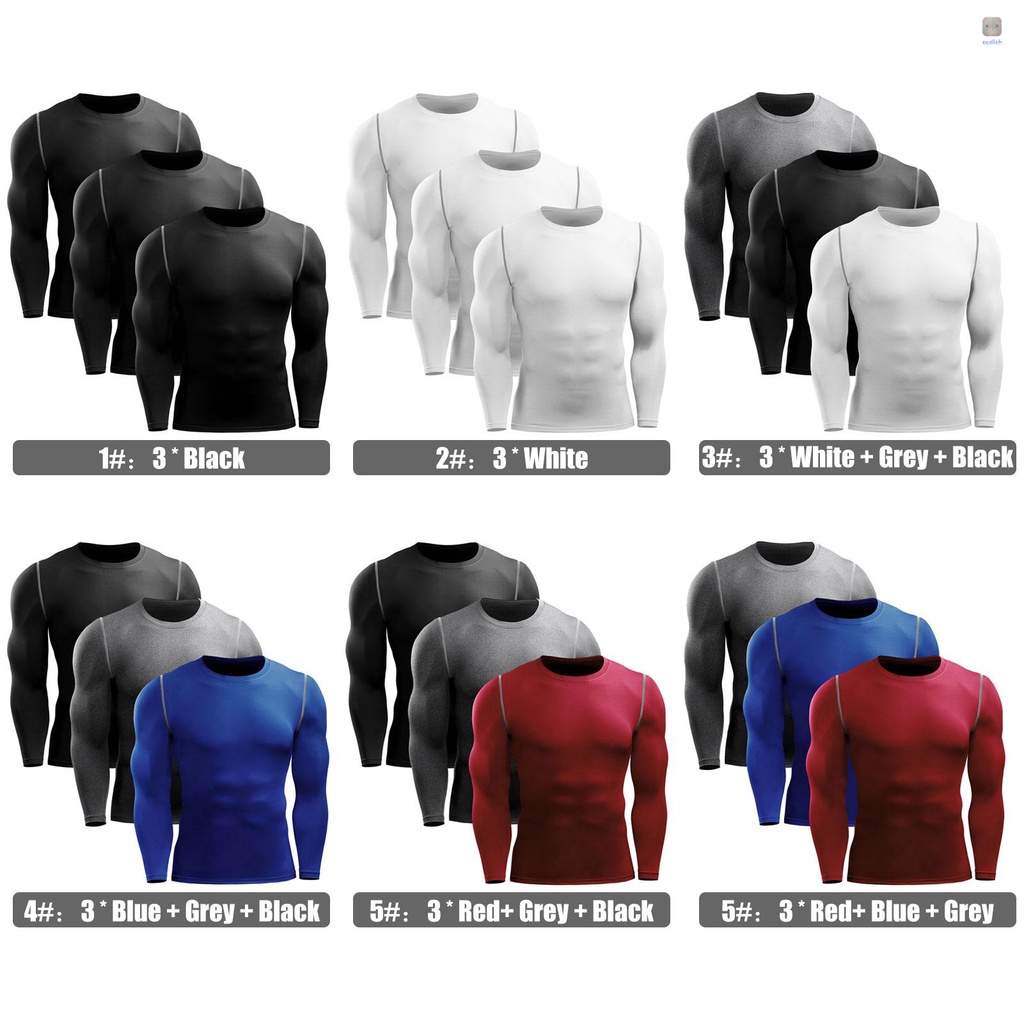 Set 3 Áo Thun Thể Thao Dài Tay Khô Nhanh Chống Ẩm Cho Nam