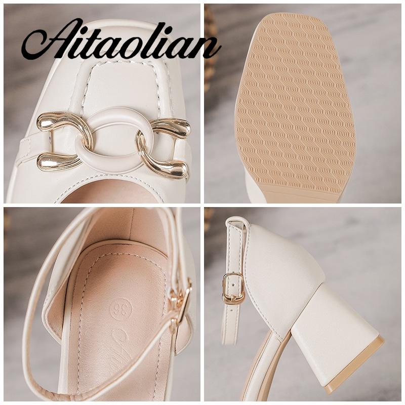 Giày Cao Gót 5cm Da Mềm Mũi Vuông Phong Cách retro Anh Quốc