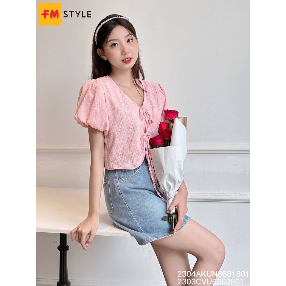 Áo kiểu nữ FM Style dáng croptop cột dây tay phồng phong cách tiểu thư sang chảnh 23042561