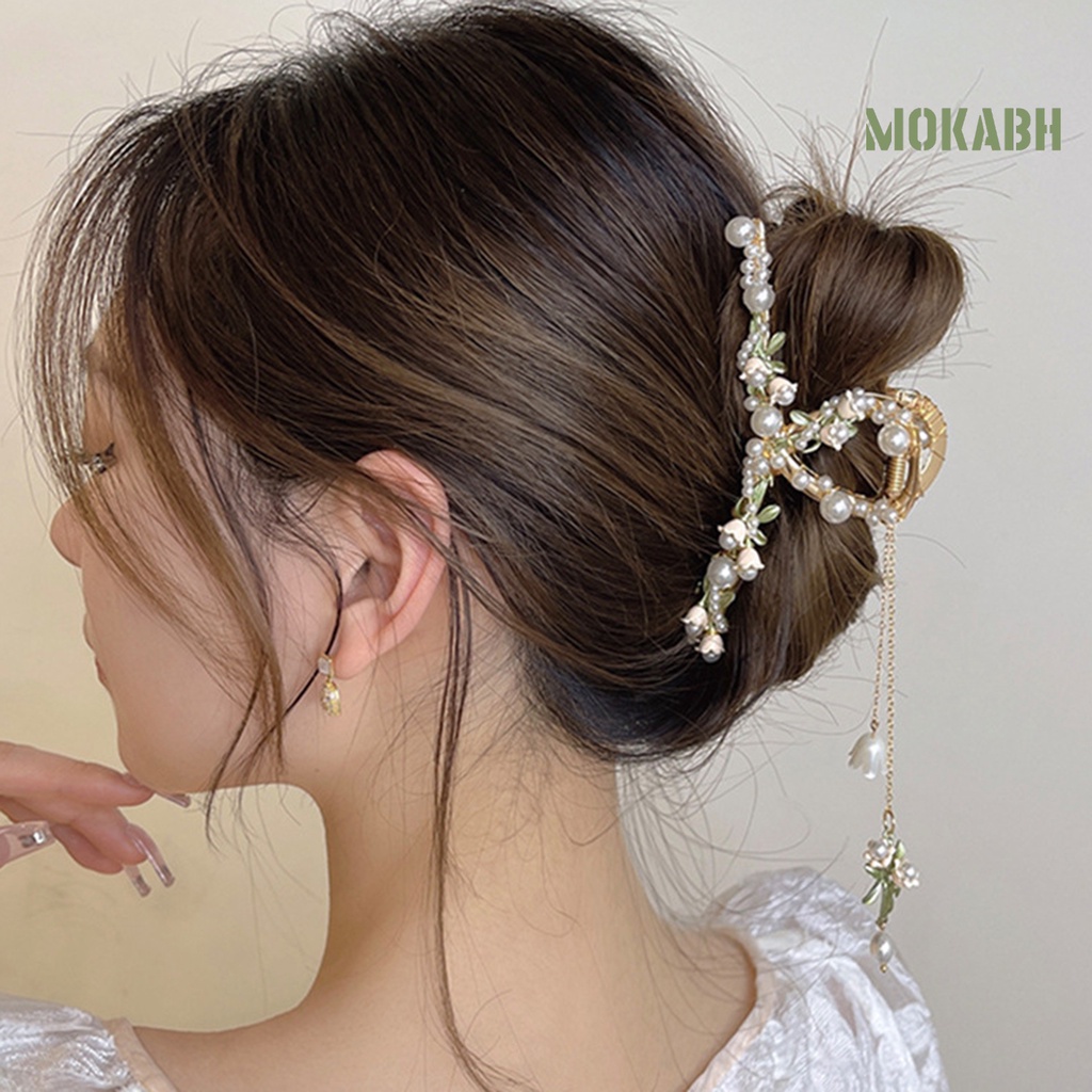 Kẹp Tóc Hình Hoa Lá Đính Ngọc Trai Giả Phong Cách Vintage Cho Nữ