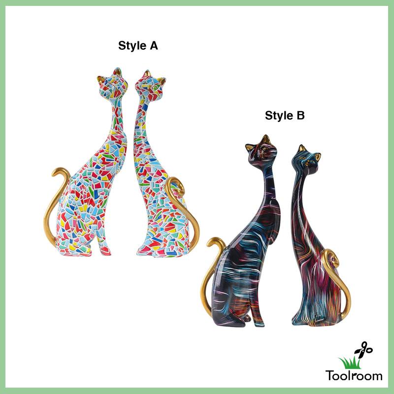 [Toolroom] Tượng Mèo Cặp Đôi Bằng Nhựa Resin Vẽ Tay Nghệ Thuật Trừu Tượng Trang Trí Bàn Làm Việc