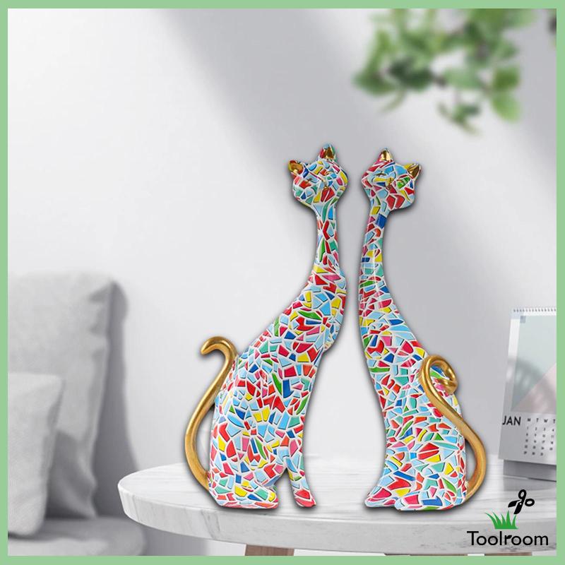 [Toolroom] Tượng Mèo Cặp Đôi Bằng Nhựa Resin Vẽ Tay Nghệ Thuật Trừu Tượng Trang Trí Bàn Làm Việc