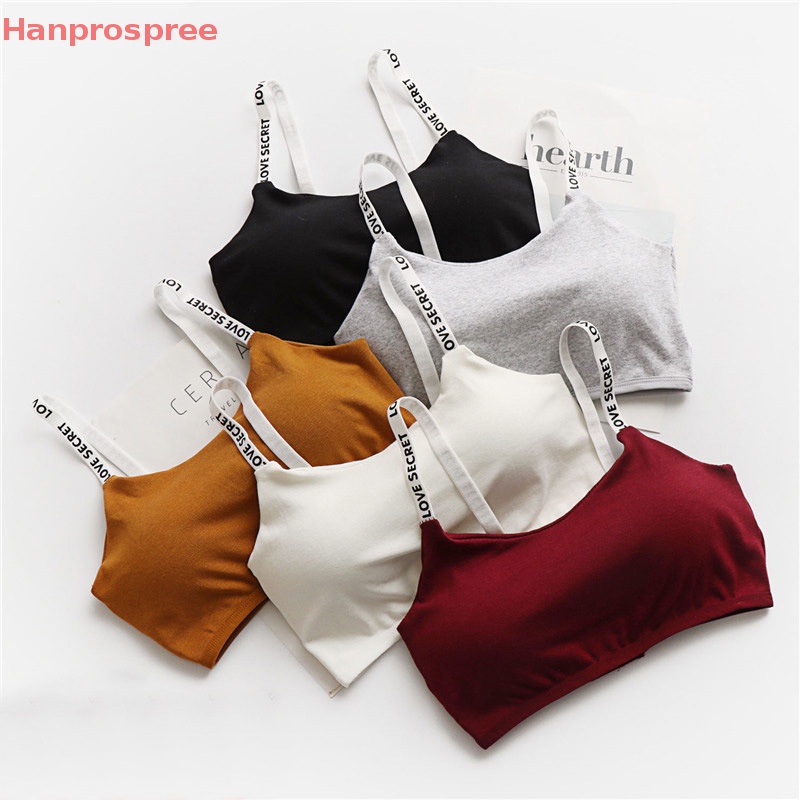 Hanprospree > Áo Ngực Thể Thao Cotton Mỏng Thoáng Khí Không Để Lại Dấu Vết In Chữ Hàn Quốc Quyến Rũ Cho Nữ