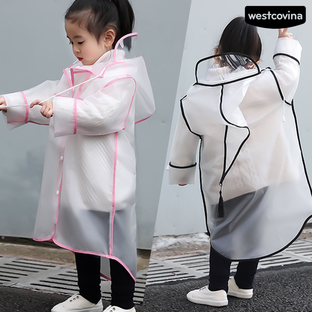 [COD]☁Áo Mưa EVA Trong Suốt Có Mũ Trùm Phối Dây Rút Chống Thấm Nước Dành Cho Trẻ Em