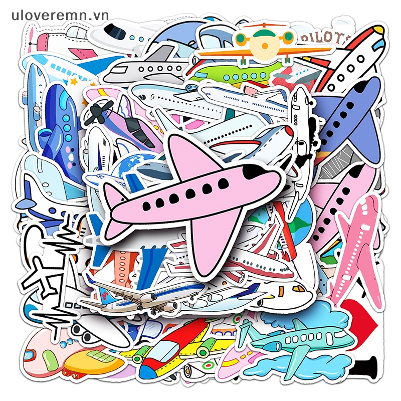 Bộ 50 Miếng Dán Trang Trí Chống Thấm Nước Hình Máy Bay Graffiti Dễ Thương
