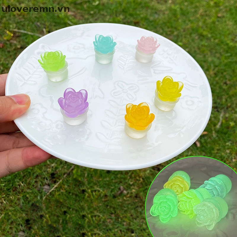 Chậu Hoa Sen Đá Resin Mini Phát Sáng Dễ Thương Dùng Trang Trí Móc Khóa / Xe Hơi