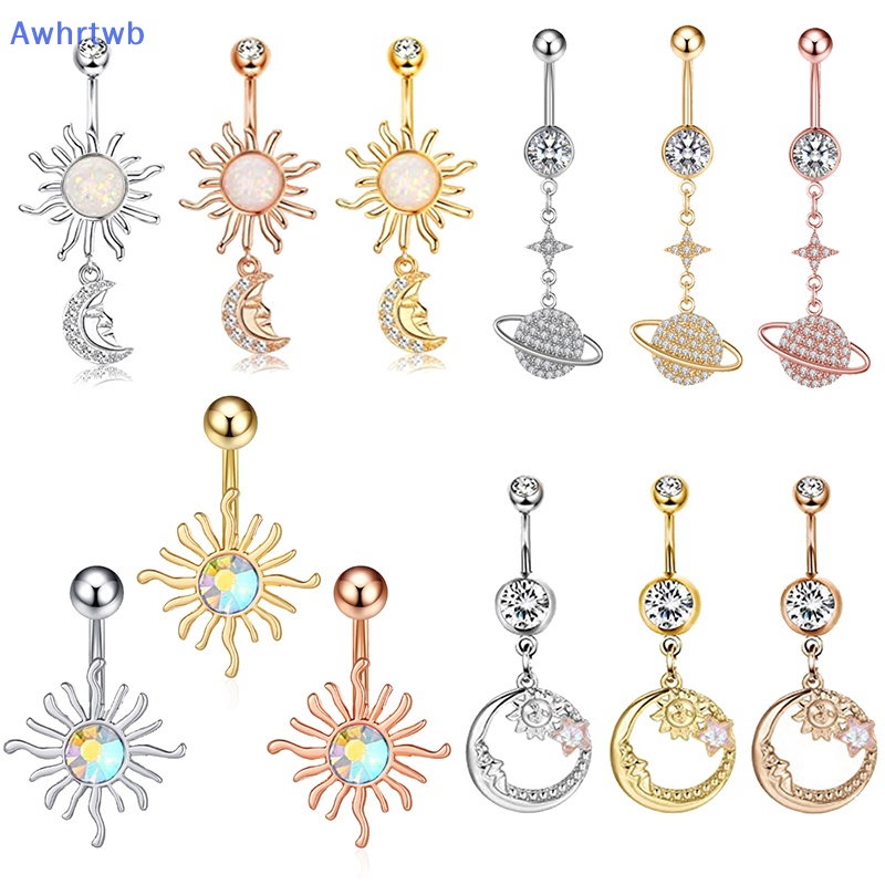 Khuyên Rốn Đính Đá Zircon Hình Hành Tinh Mặt Trăng Thời Trang Cho Nữ Mới