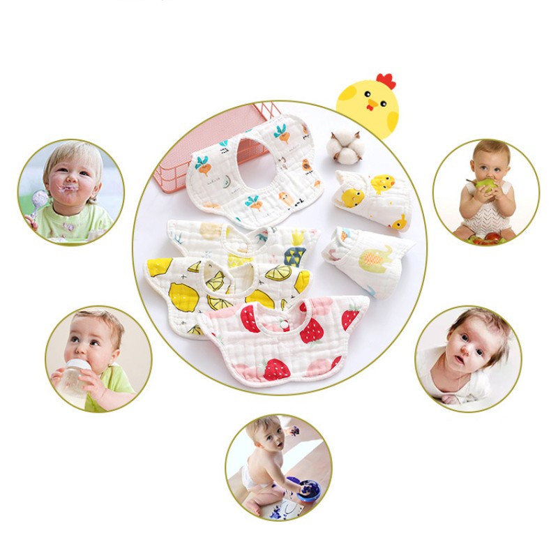 Yếm Ăn Vải cotton Sáu Lớp Dày Dặn Xoay 360 Độ Chuyên Dùng Cho Bé Sơ Sinh