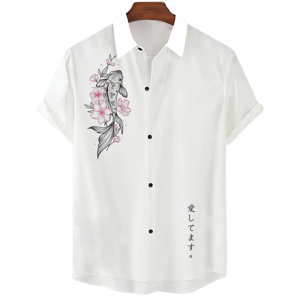 Áo Sơ Mi Tay Ngắn Màu Trắng Cài Một Hàng Nút Đơn Phong Cách Harajuku Nhật Bản Cho Nam