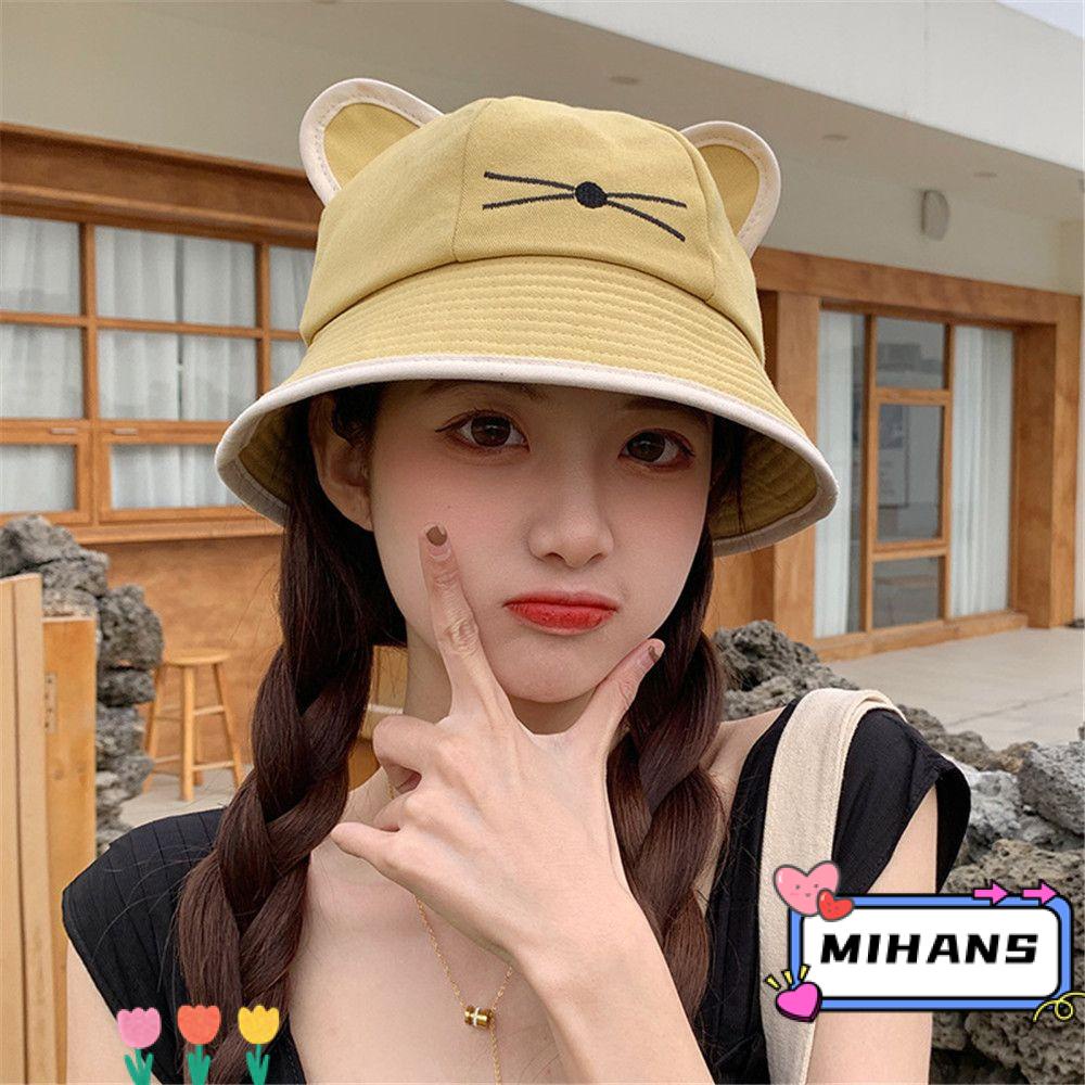 Mũ Bucket Chống Tia UV Hình Mèo Dễ Thương Cho Nam Và Nữ
