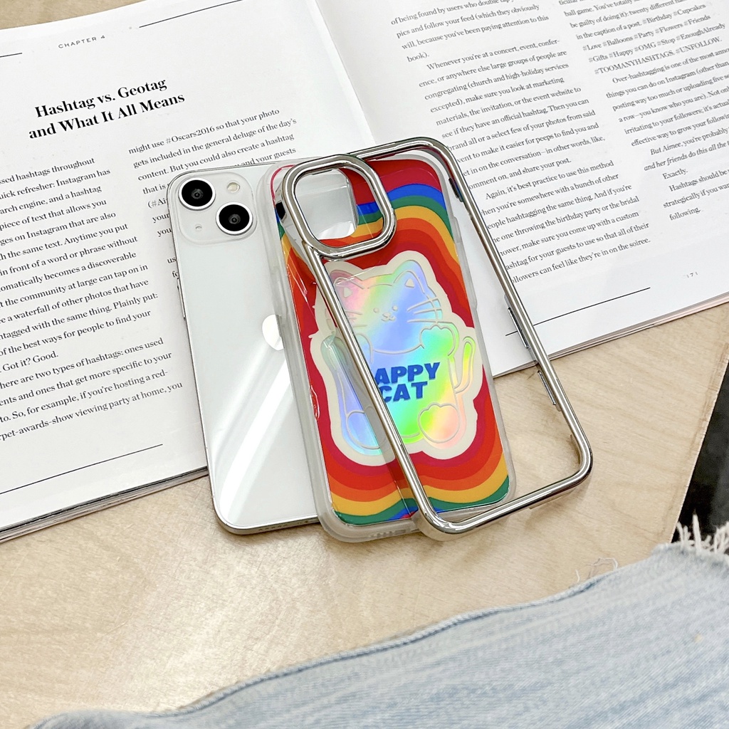 Ốp Điện Thoại IMD Hai Mặt Chống Sốc Viền Mạ Màu Cầu Vồng Cho IPhone 14 13 12 11 Pro Max