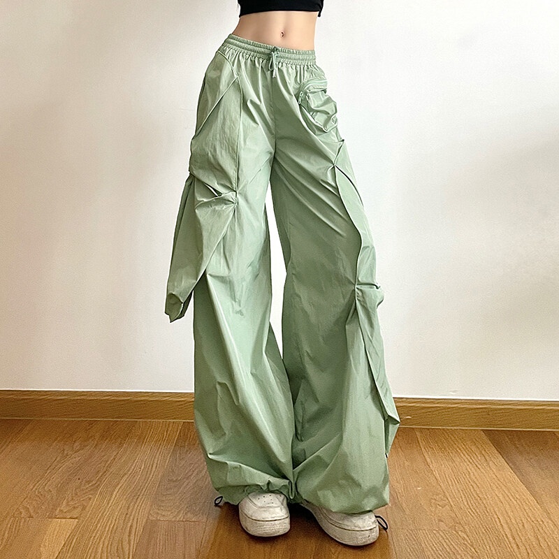 Kliou Quần ống rộng Lưng Cao Phối Túi Phong Cách Hip Hop Thời Trang 2023 Dành Cho Nữ