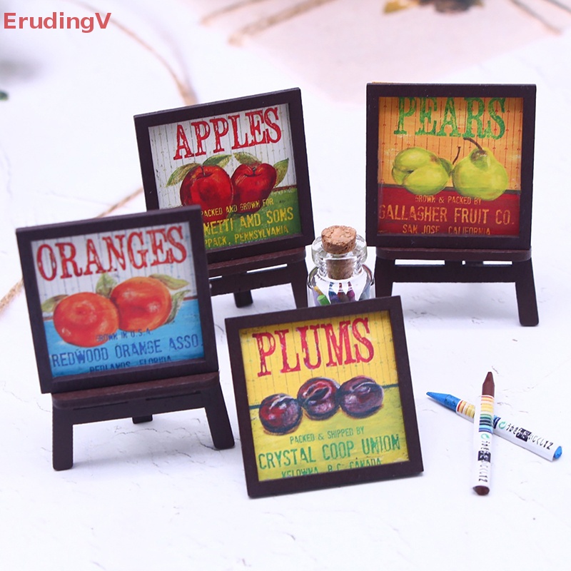 [ErudingV] Set 4 Tranh Treo Tường Hình Trái Cây Vintage Trang Trí Nhà Búp Bê 1 / 12